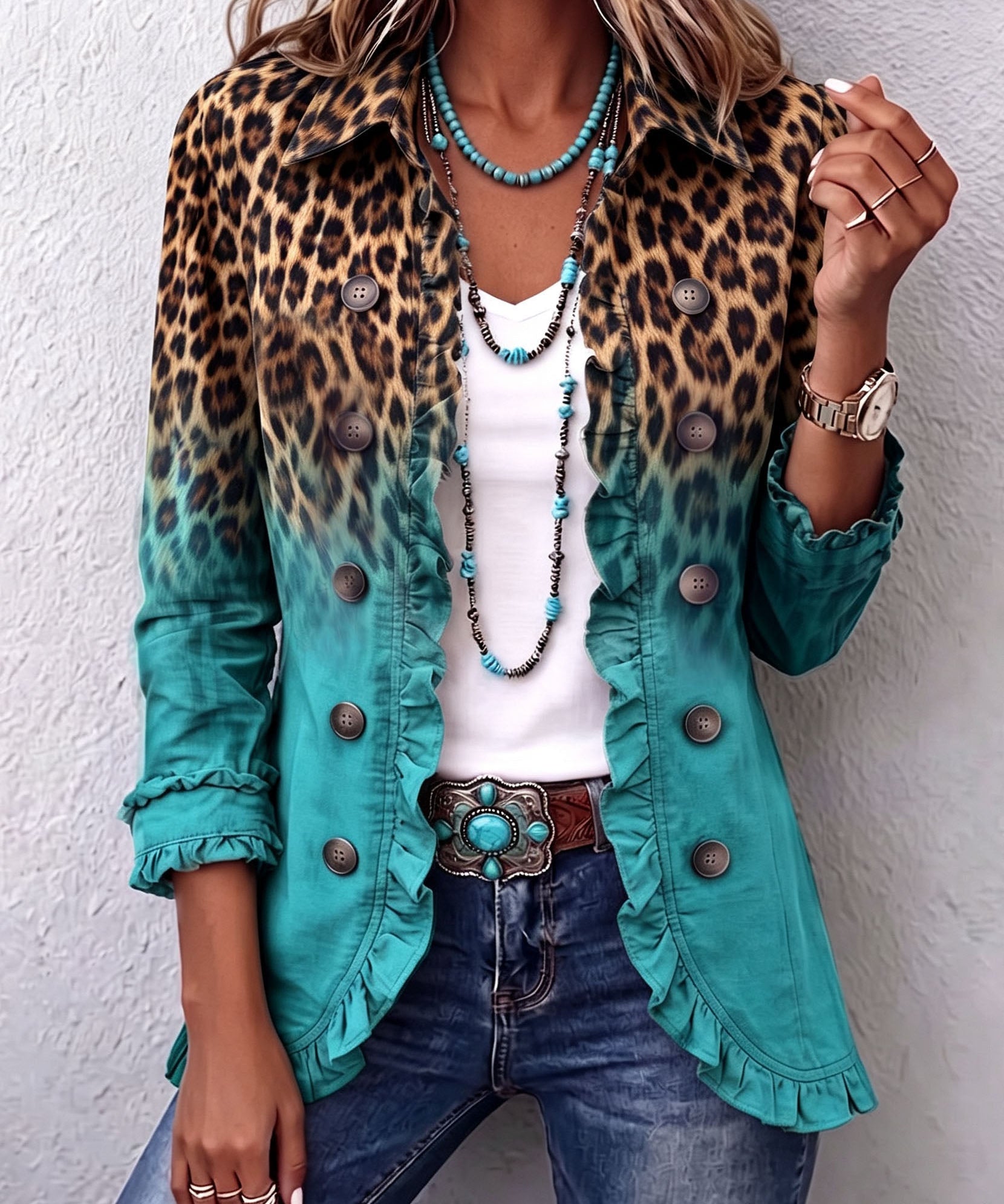 Yaretzi | Blazer de leopardo degradado con volantes