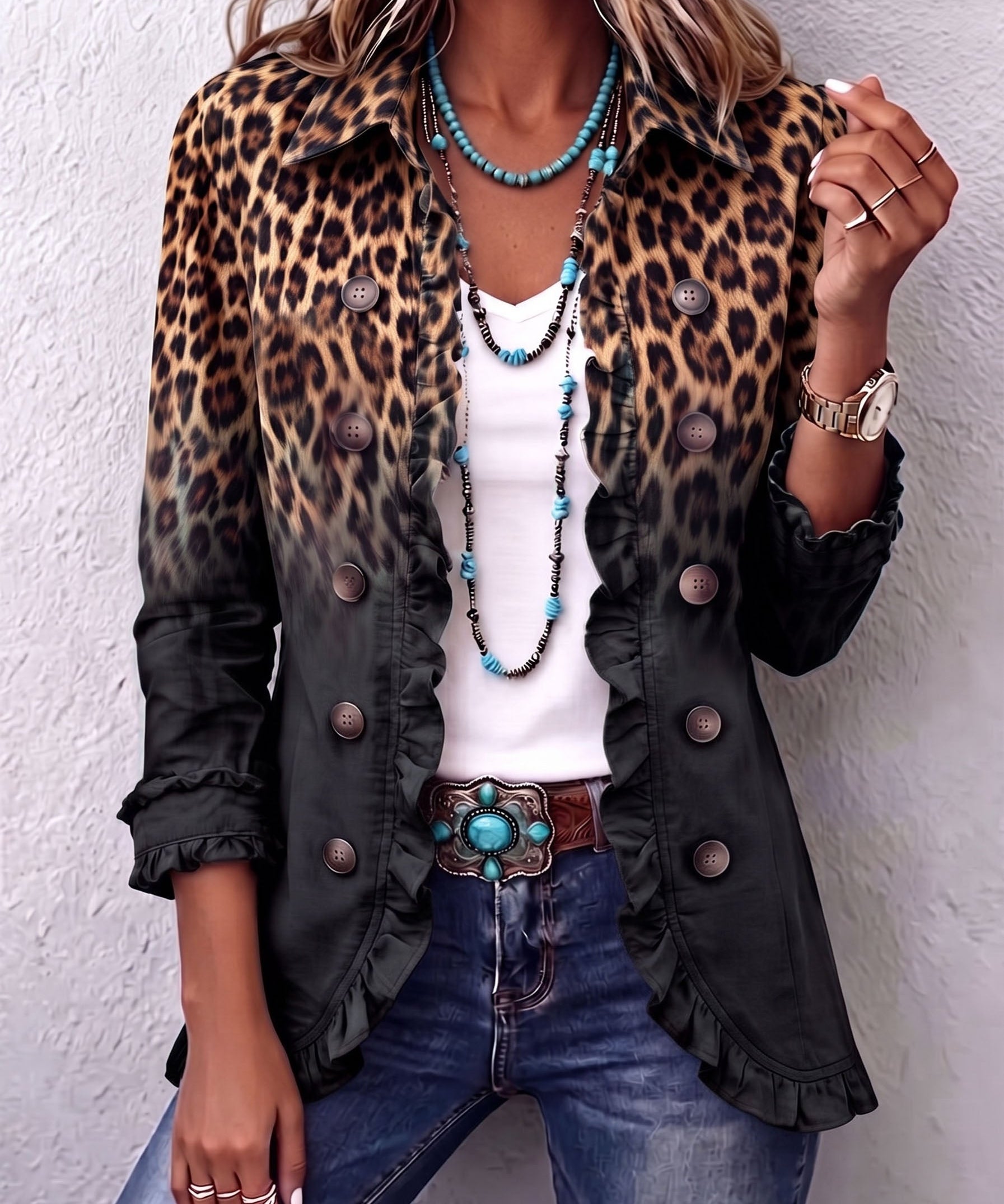 Ximena | Chaqueta blazer leopardo degradado con volantes
