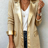 Renata | Blazer de punto dorado con ribetes de polipiel