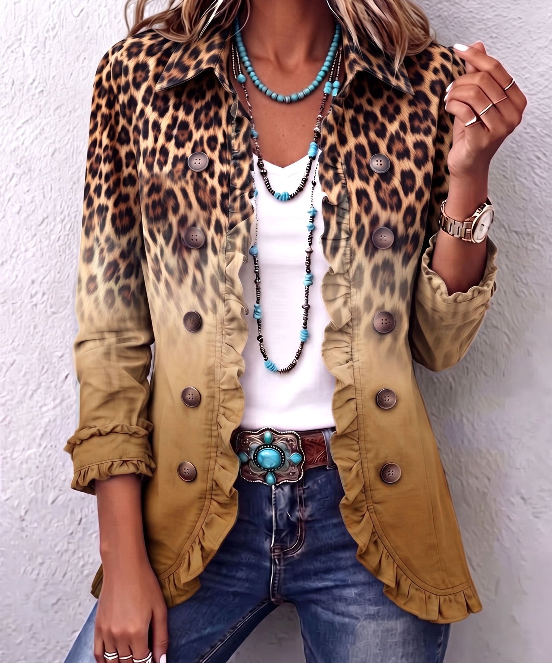 Yaretzi | Blazer de leopardo degradado con volantes