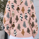 Margarita | Cárdigan de punto con estampado de gatos