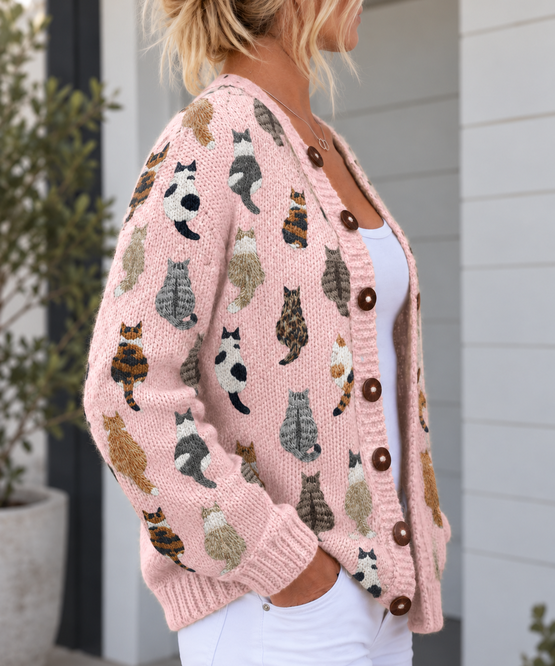 Margarita | Cárdigan de punto con estampado de gatos