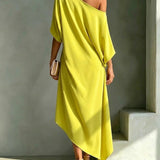 Brenda | Vestido midi con drapeado asimétrico