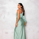 Isabel | Vestido largo drapeado con manga sola